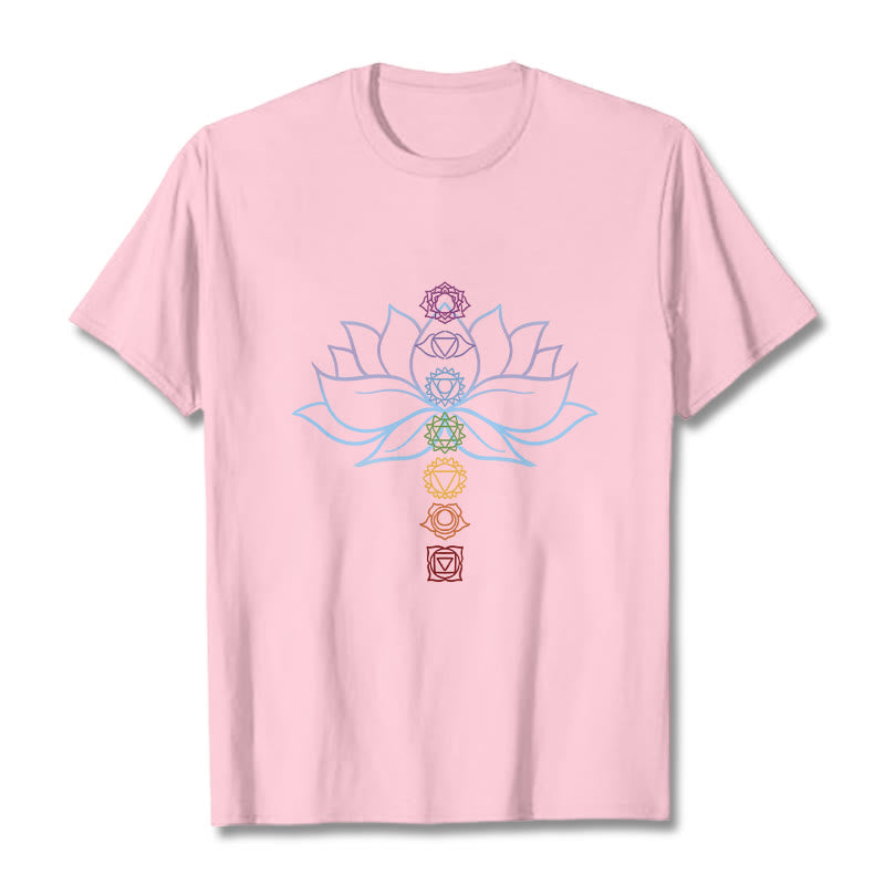Pastel Hues Lotus Flower Chakra Symbols Meditation Cotton Tee T-shirt - Image 13