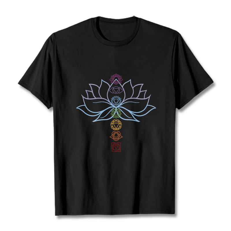 Pastel Hues Lotus Flower Chakra Symbols Meditation Cotton Tee T-shirt - Image 5