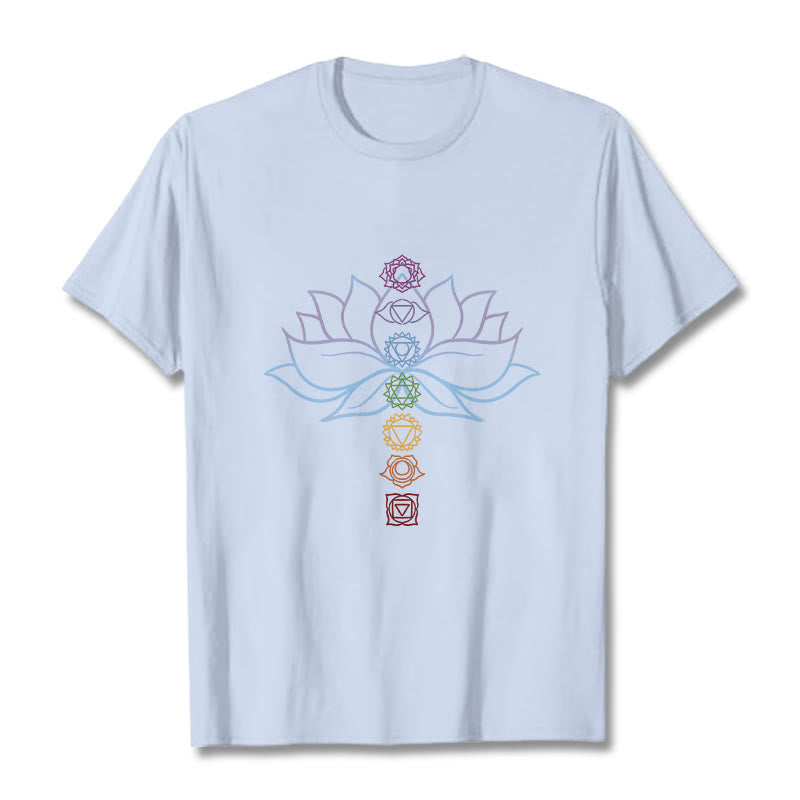 Pastel Hues Lotus Flower Chakra Symbols Meditation Cotton Tee T-shirt - Image 19