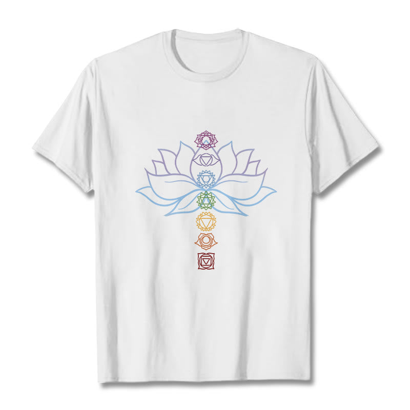 Pastel Hues Lotus Flower Chakra Symbols Meditation Cotton Tee T-shirt