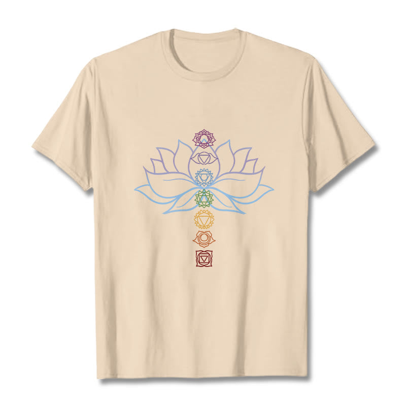 Pastel Hues Lotus Flower Chakra Symbols Meditation Cotton Tee T-shirt - Image 9