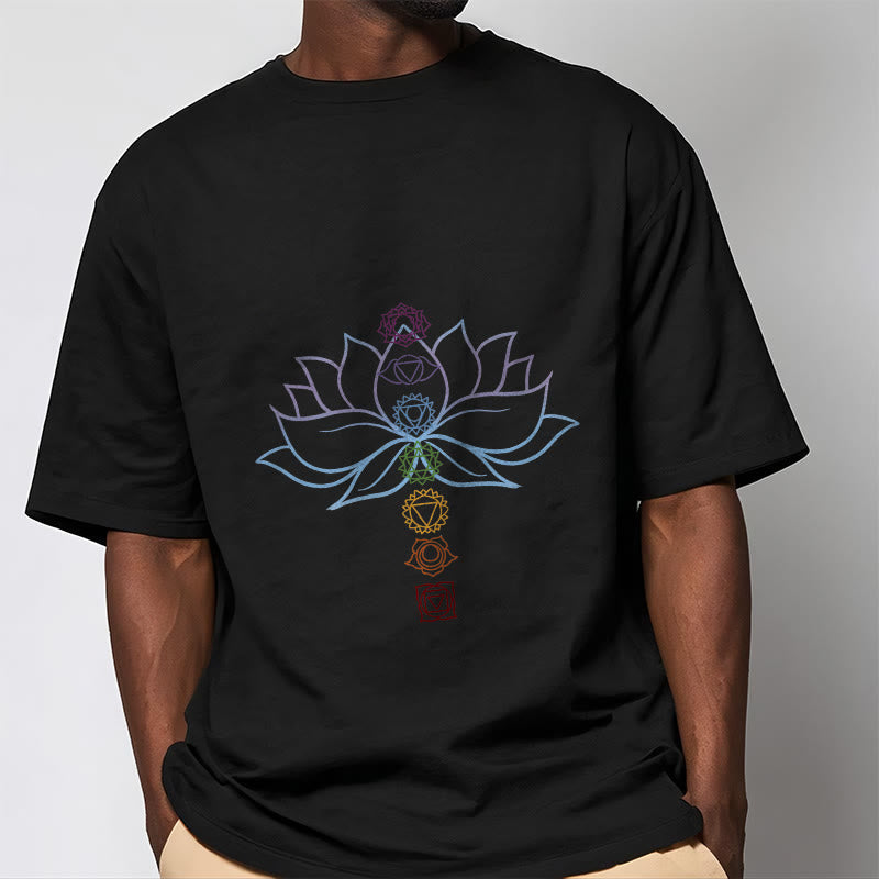 Pastel Hues Lotus Flower Chakra Symbols Meditation Cotton Tee T-shirt - Image 6