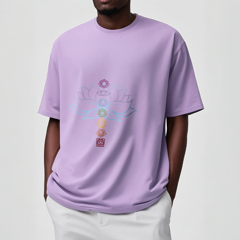Pastel Hues Lotus Flower Chakra Symbols Meditation Cotton Tee T-shirt - Image 18
