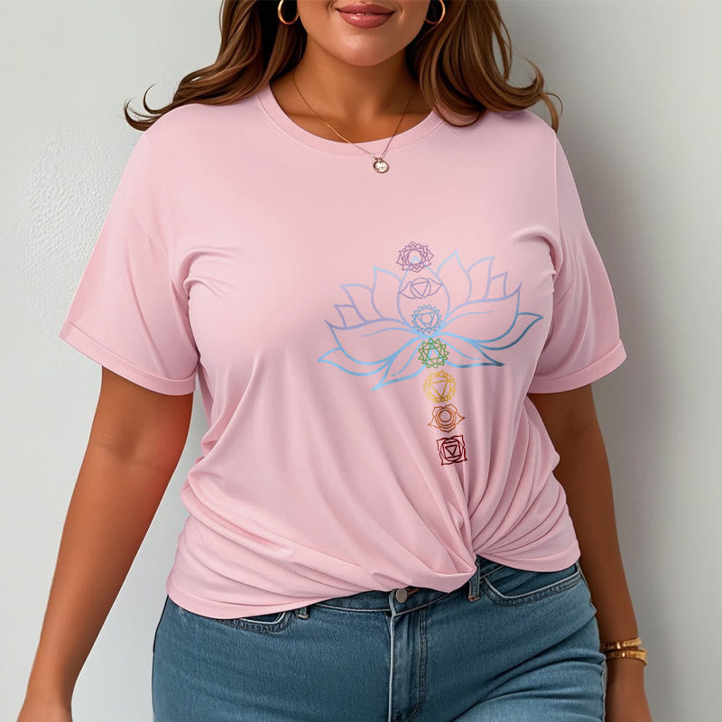 Pastel Hues Lotus Flower Chakra Symbols Meditation Cotton Tee T-shirt - Image 14