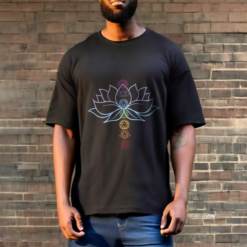 Pastel Hues Lotus Flower Chakra Symbols Meditation Cotton Tee T-shirt - Image 8