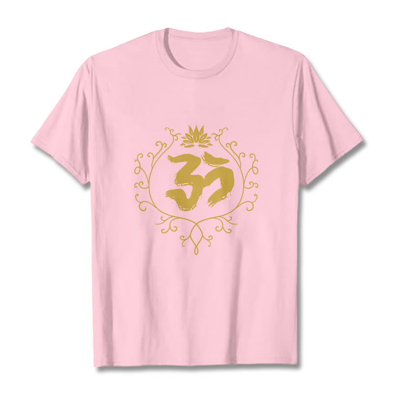 Om Lotus Flower Vine Pattern Meditation Cotton Tee T-shirt - Image 13