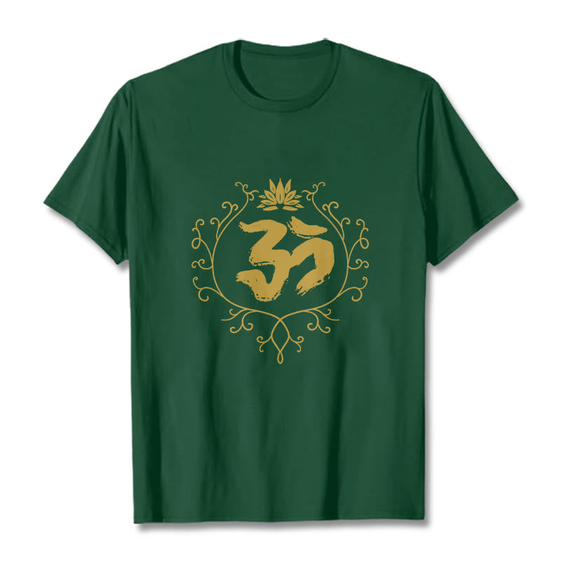 Om Lotus Flower Vine Pattern Meditation Cotton Tee T-shirt - Image 11