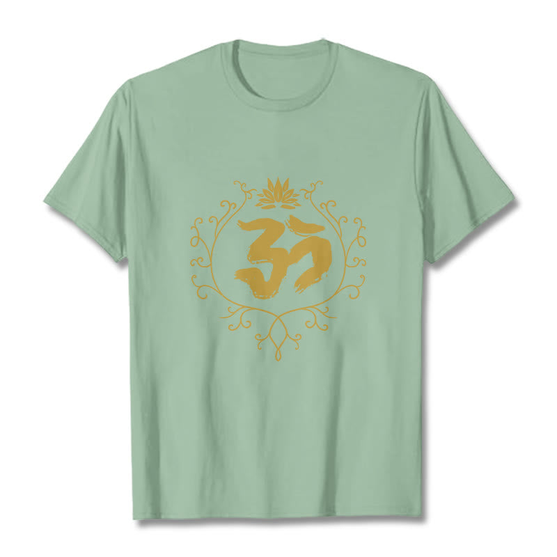Om Lotus Flower Vine Pattern Meditation Cotton Tee T-shirt - Image 15