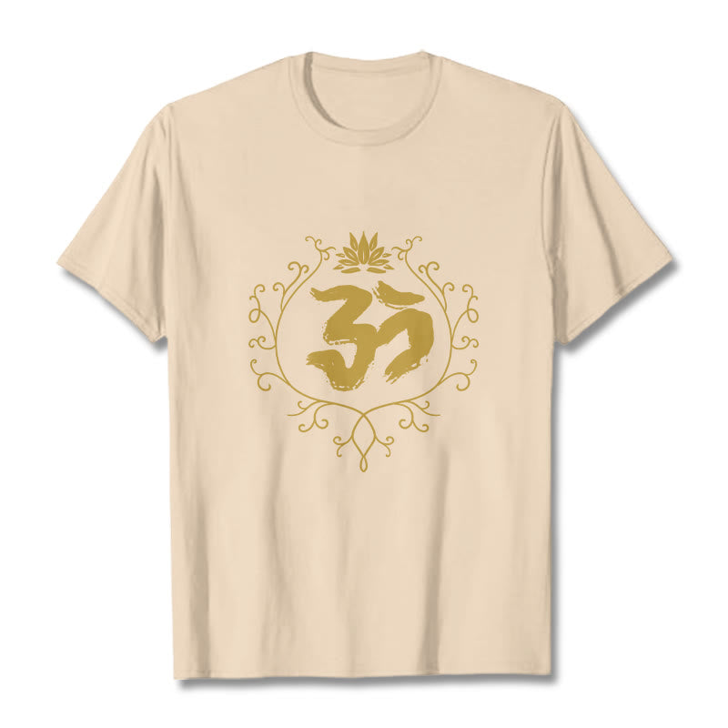Om Lotus Flower Vine Pattern Meditation Cotton Tee T-shirt - Image 9