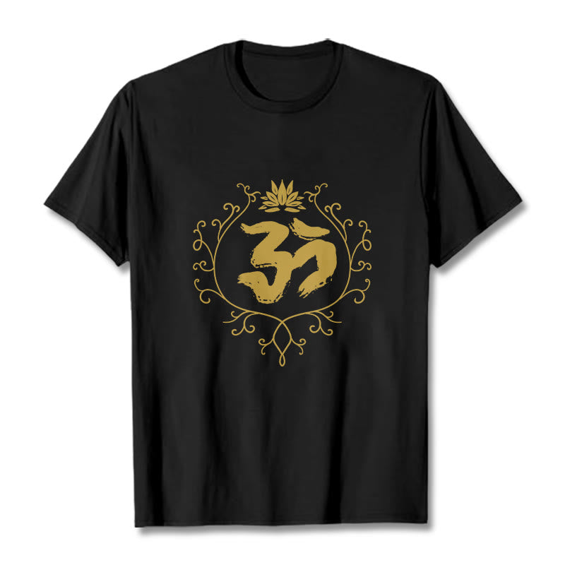 Om Lotus Flower Vine Pattern Meditation Cotton Tee T-shirt