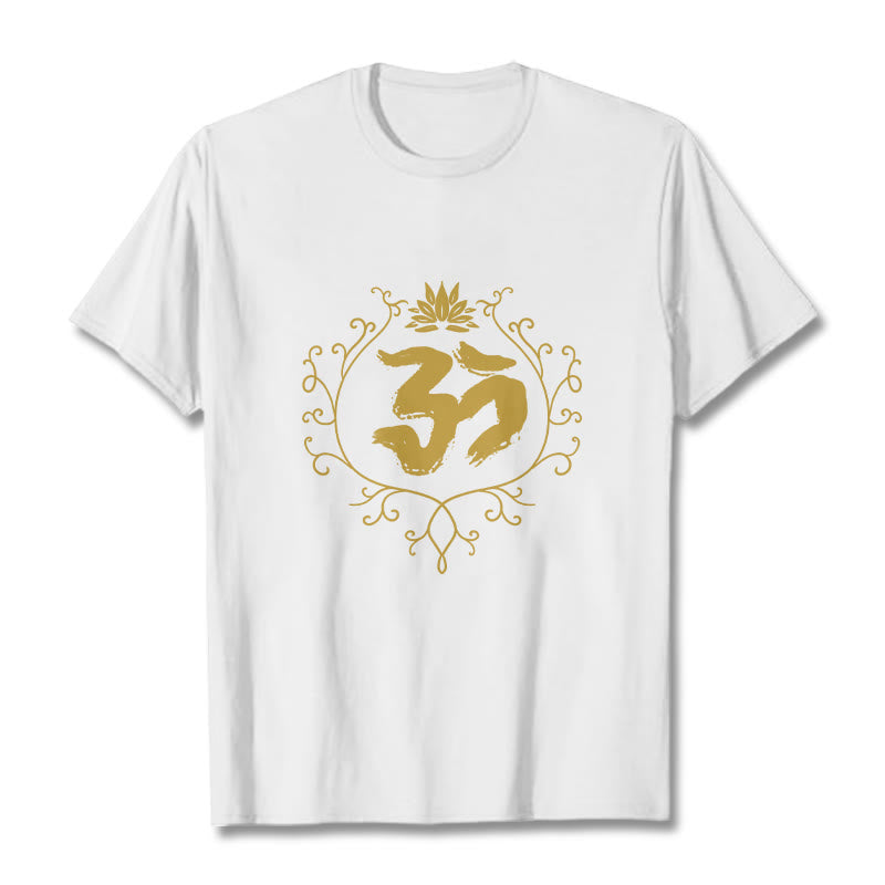 Om Lotus Flower Vine Pattern Meditation Cotton Tee T-shirt - Image 6