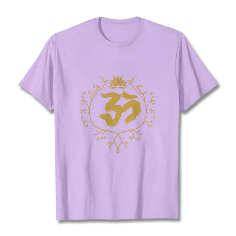Om Lotus Flower Vine Pattern Meditation Cotton Tee T-shirt - Image 17