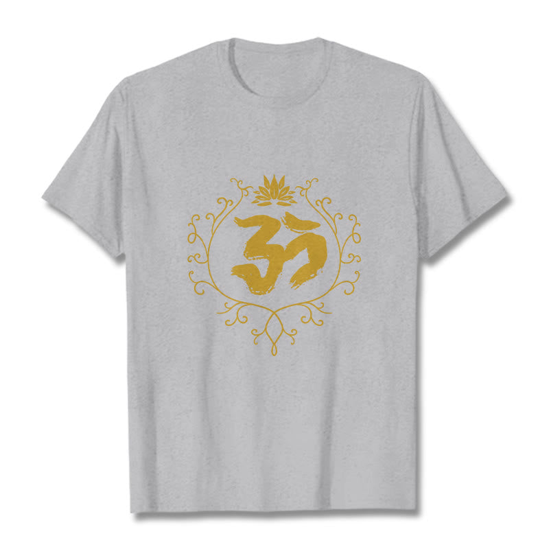 Om Lotus Flower Vine Pattern Meditation Cotton Tee T-shirt - Image 20