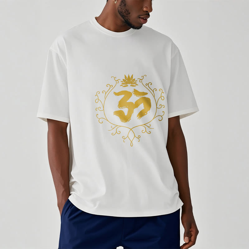 Om Lotus Flower Vine Pattern Meditation Cotton Tee T-shirt - Image 8
