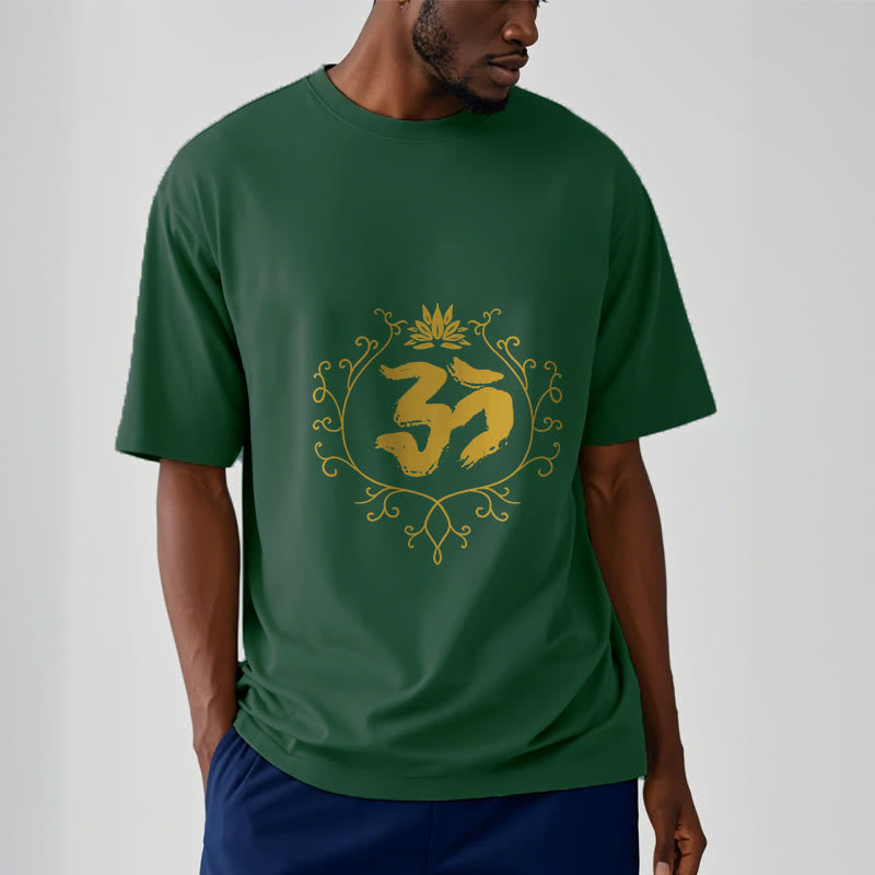 Om Lotus Flower Vine Pattern Meditation Cotton Tee T-shirt - Image 12