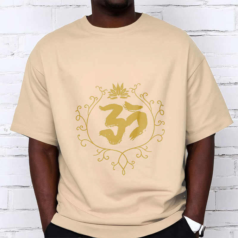 Om Lotus Flower Vine Pattern Meditation Cotton Tee T-shirt - Image 10
