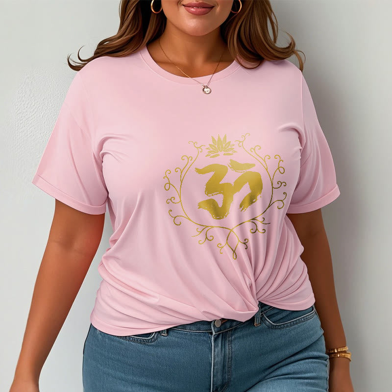 Om Lotus Flower Vine Pattern Meditation Cotton Tee T-shirt - Image 14