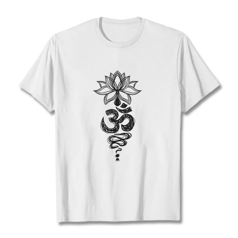 Om Sanskrit Lotus Flower Pattern Meditation Cotton Tee T-shirt - Image 8