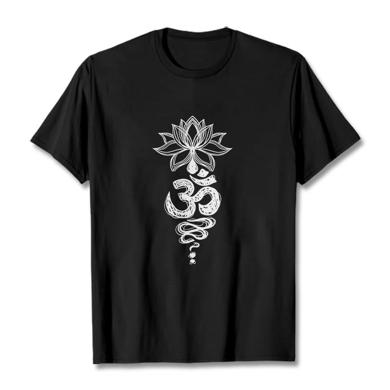 Om Sanskrit Lotus Flower Pattern Meditation Cotton Tee T-shirt - Image 4