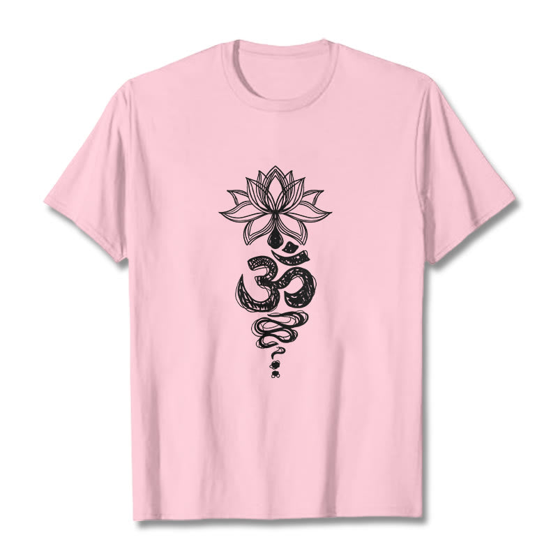 Om Sanskrit Lotus Flower Pattern Meditation Cotton Tee T-shirt - Image 13