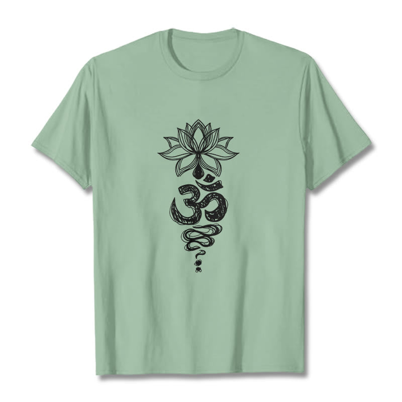 Om Sanskrit Lotus Flower Pattern Meditation Cotton Tee T-shirt - Image 15