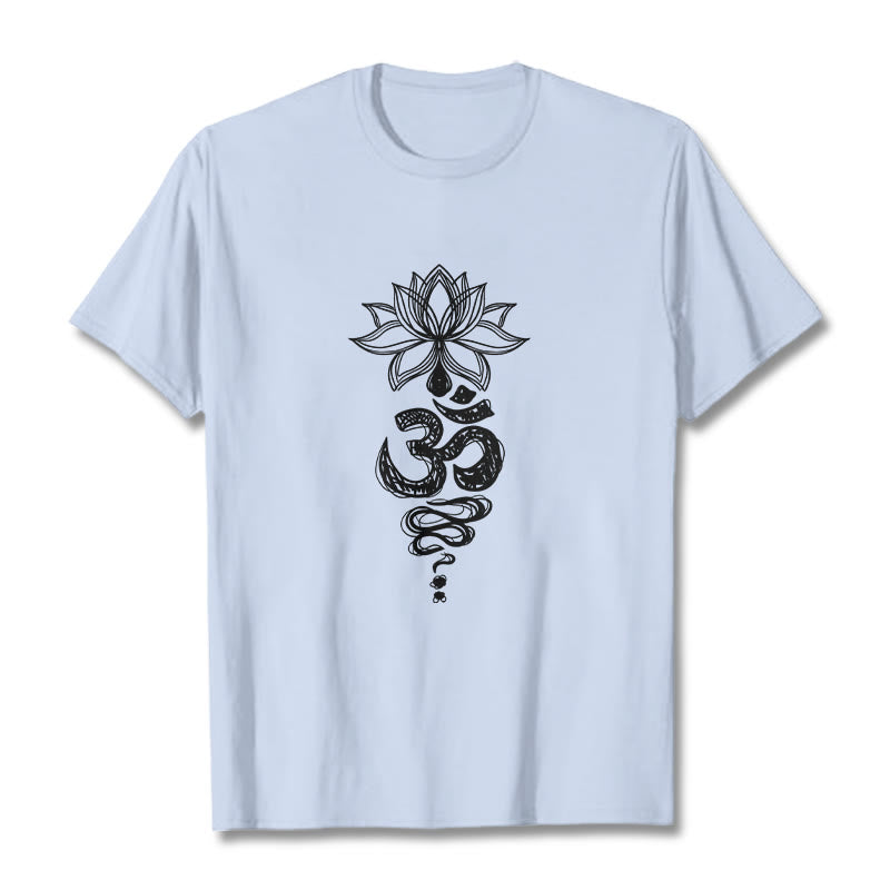 Om Sanskrit Lotus Flower Pattern Meditation Cotton Tee T-shirt - Image 19