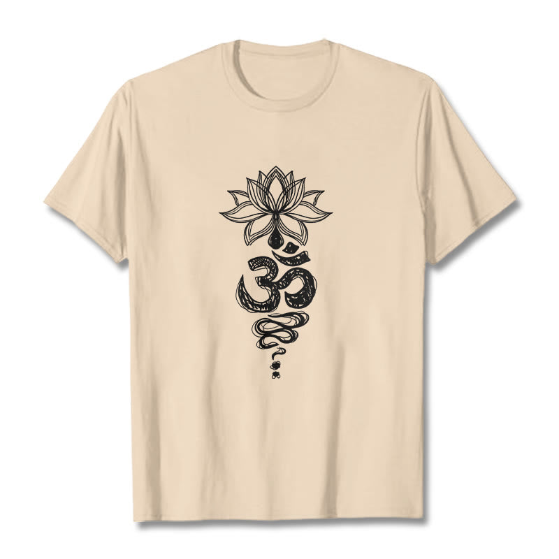 Om Sanskrit Lotus Flower Pattern Meditation Cotton Tee T-shirt - Image 11