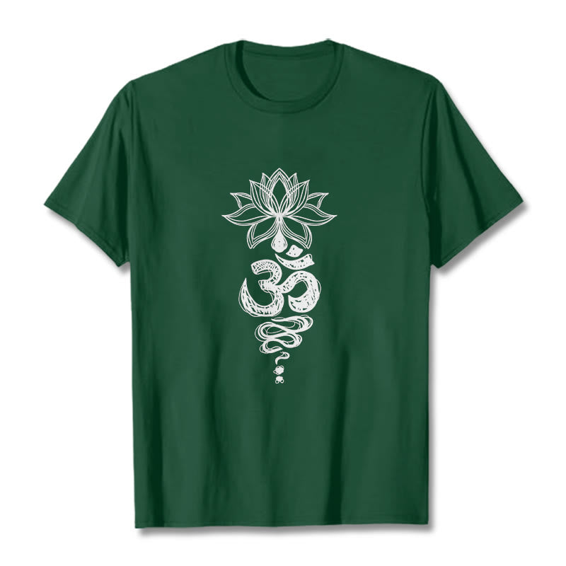 Om Sanskrit Lotus Flower Pattern Meditation Cotton Tee T-shirt