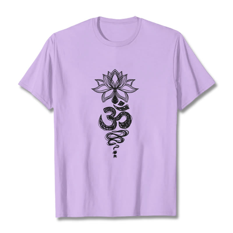 Om Sanskrit Lotus Flower Pattern Meditation Cotton Tee T-shirt - Image 17
