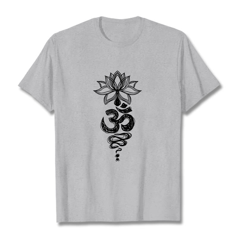 Om Sanskrit Lotus Flower Pattern Meditation Cotton Tee T-shirt - Image 20