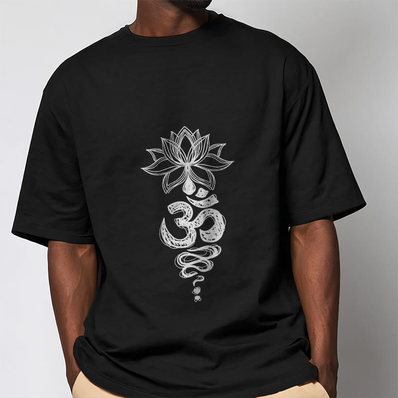 Om Sanskrit Lotus Flower Pattern Meditation Cotton Tee T-shirt - Image 6