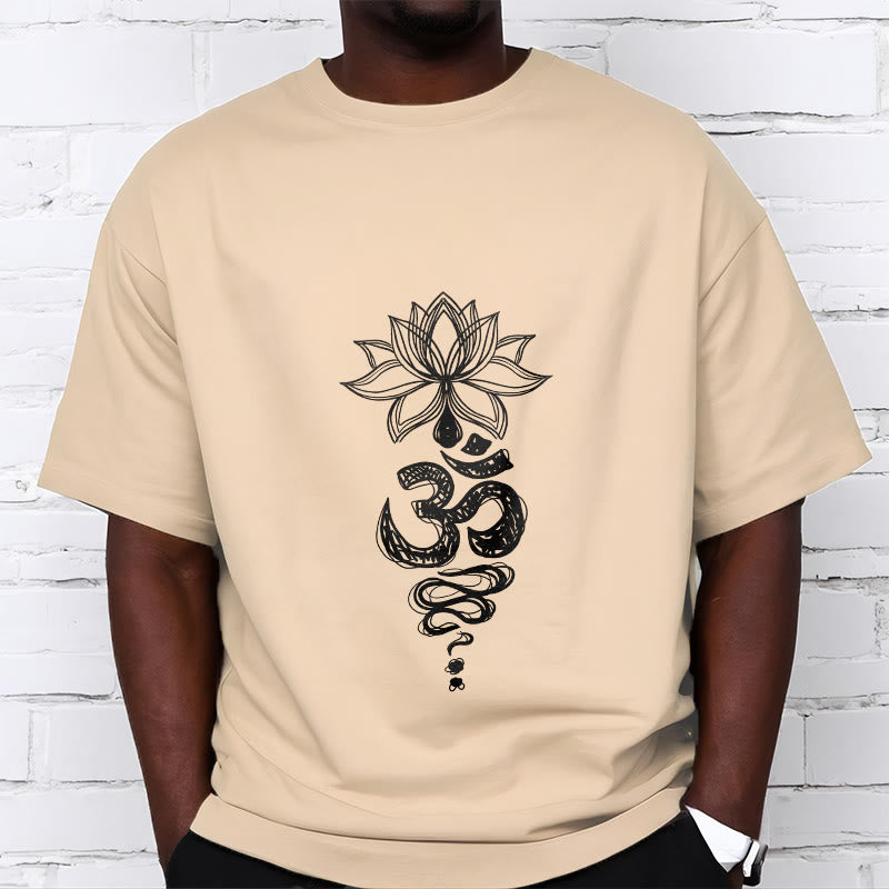 Om Sanskrit Lotus Flower Pattern Meditation Cotton Tee T-shirt - Image 12