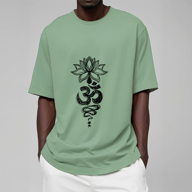 Om Sanskrit Lotus Flower Pattern Meditation Cotton Tee T-shirt - Image 16