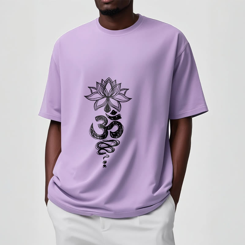 Om Sanskrit Lotus Flower Pattern Meditation Cotton Tee T-shirt - Image 18