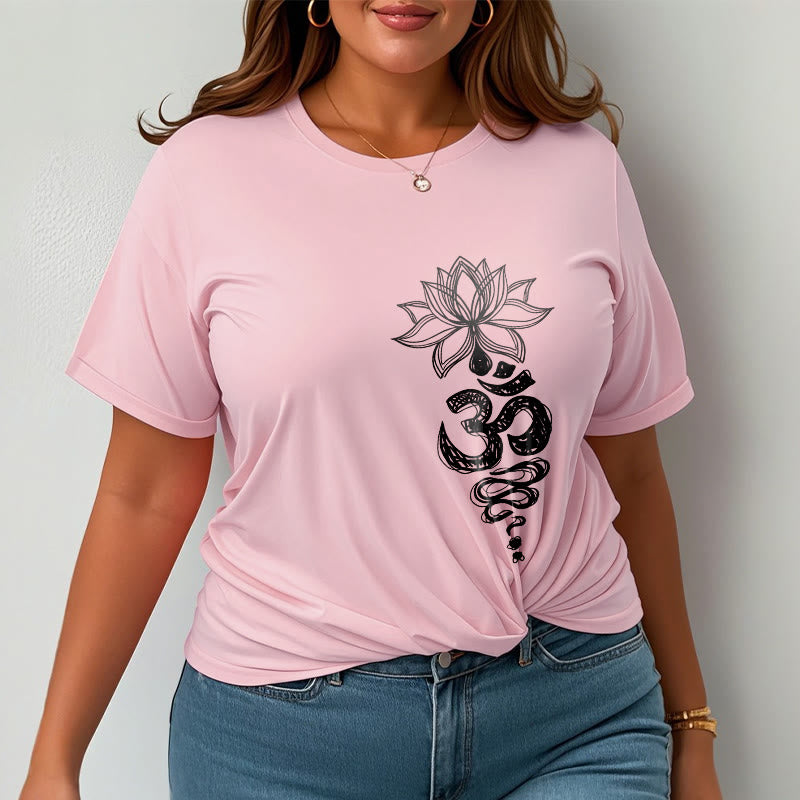 Om Sanskrit Lotus Flower Pattern Meditation Cotton Tee T-shirt - Image 14