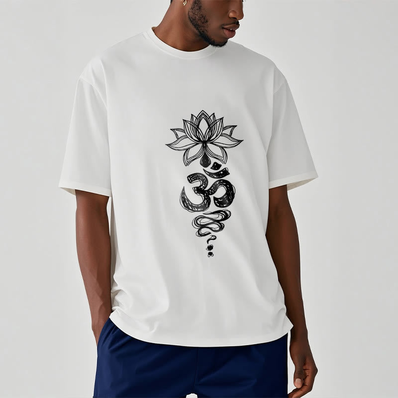 Om Sanskrit Lotus Flower Pattern Meditation Cotton Tee T-shirt - Image 10
