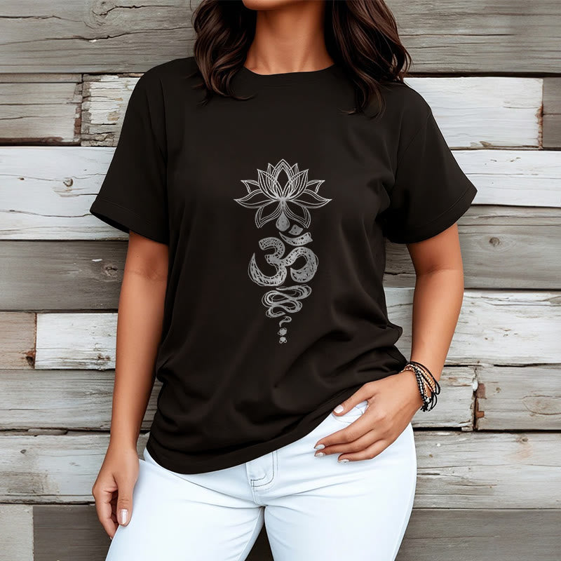 Om Sanskrit Lotus Flower Pattern Meditation Cotton Tee T-shirt - Image 7