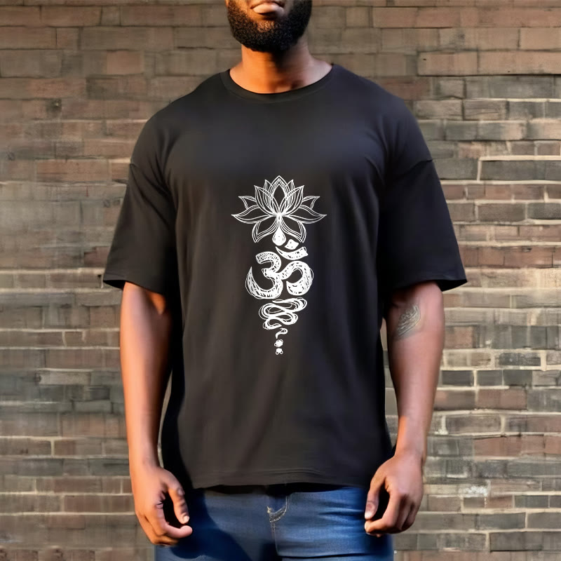 Om Sanskrit Lotus Flower Pattern Meditation Cotton Tee T-shirt - Image 5