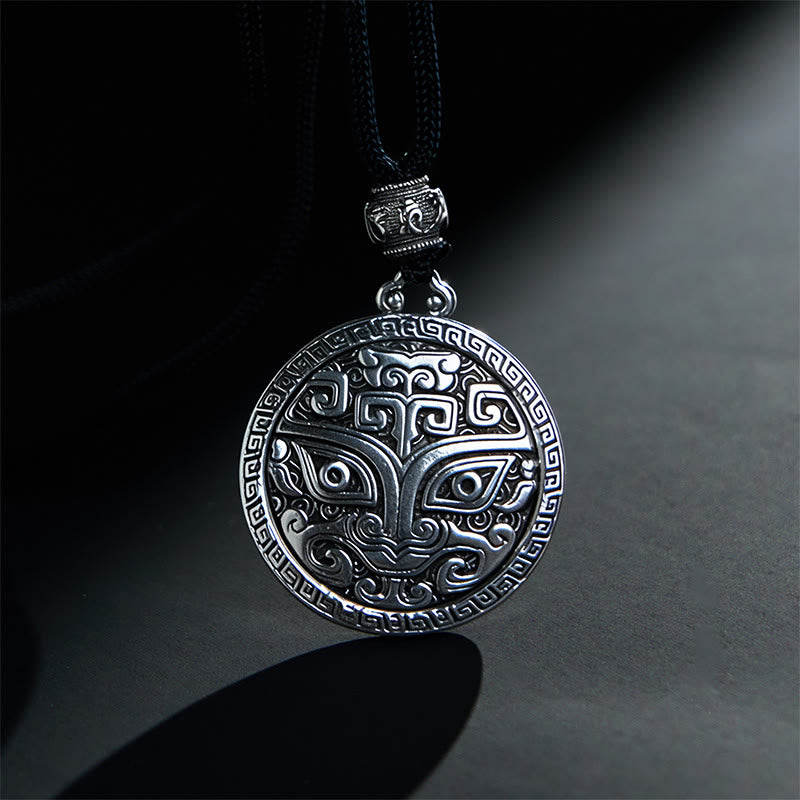 Taotie Om Mani Padme Hum Copper Plated Silver Wealth Necklace Pendant - Image 3