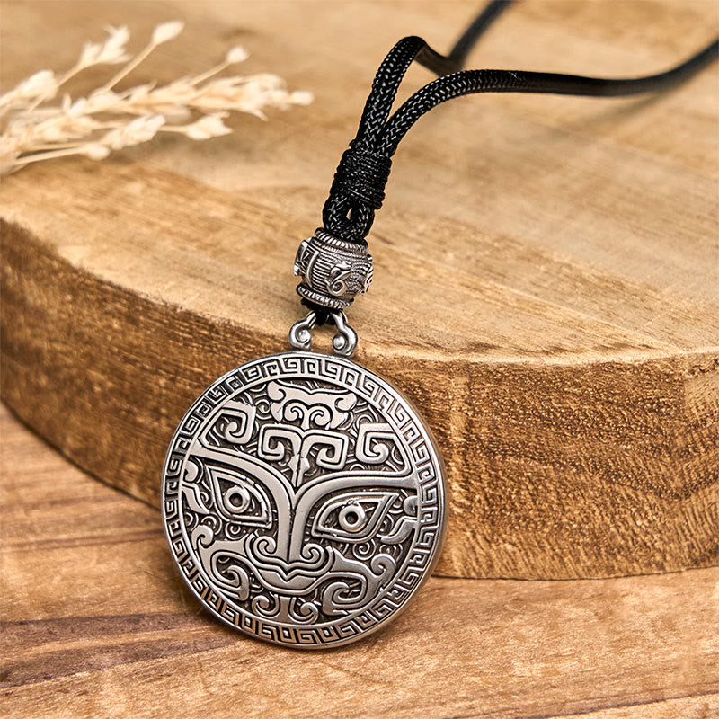 Taotie Om Mani Padme Hum Copper Plated Silver Wealth Necklace Pendant - Image 5
