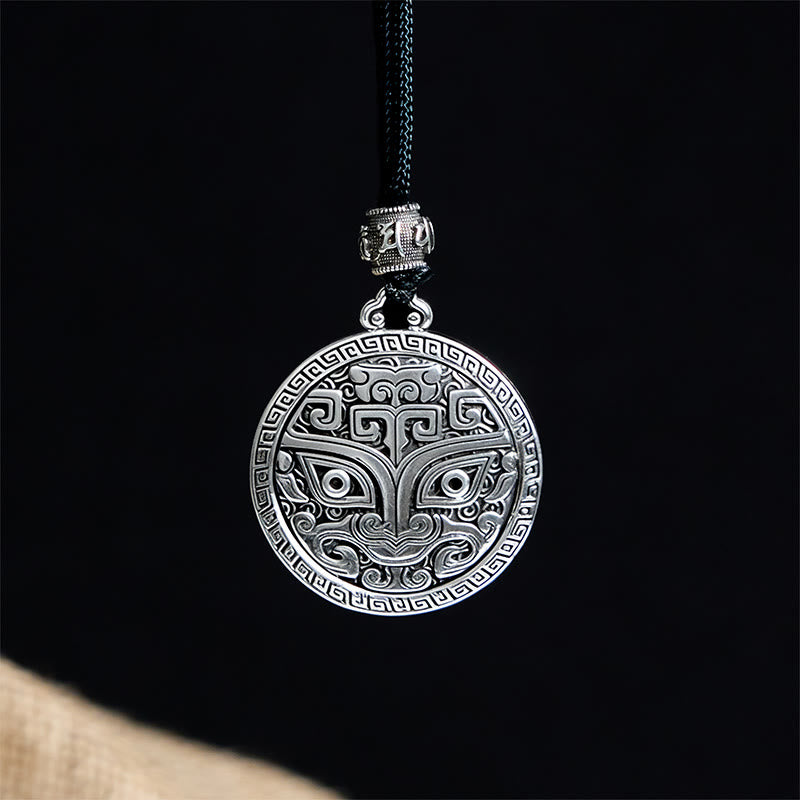 Taotie Om Mani Padme Hum Copper Plated Silver Wealth Necklace Pendant - Image 2