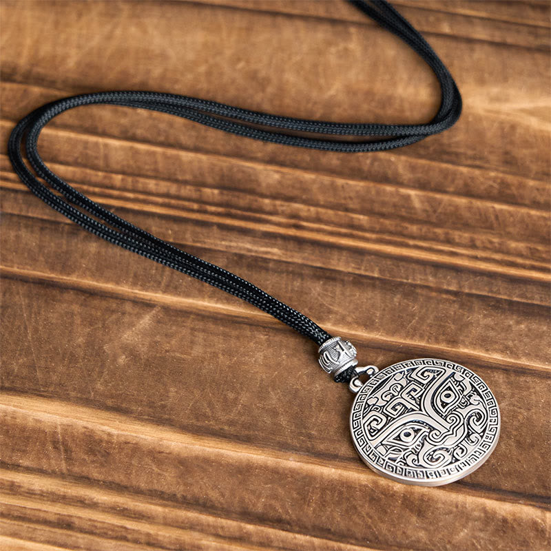 Taotie Om Mani Padme Hum Copper Plated Silver Wealth Necklace Pendant - Image 9