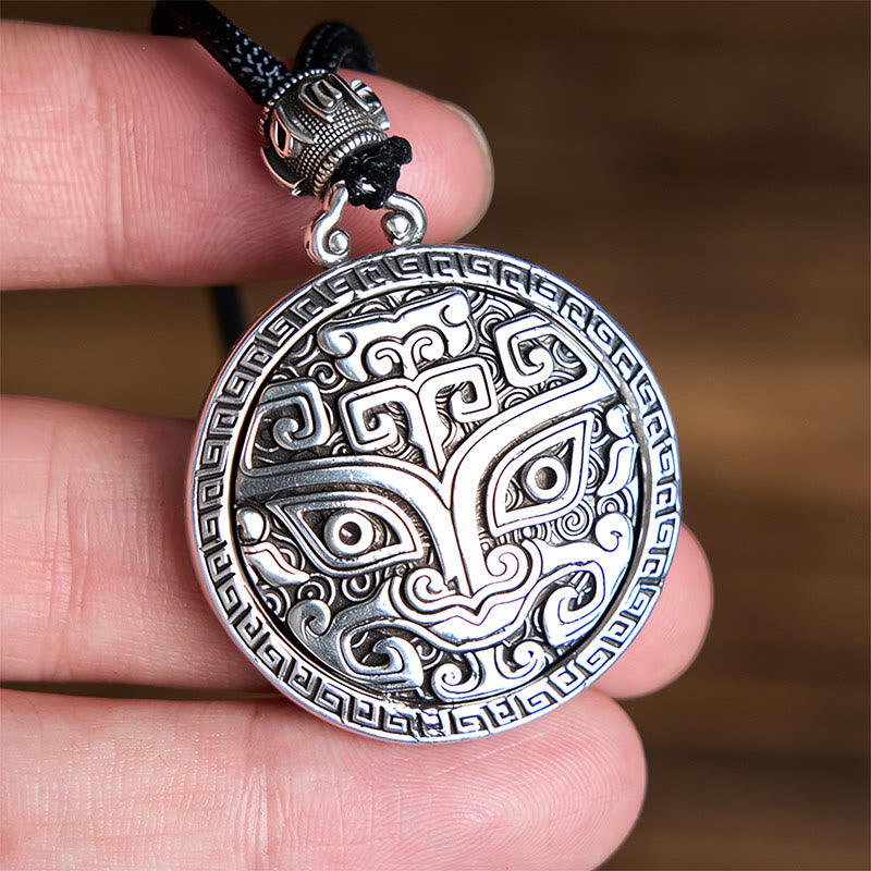 Taotie Om Mani Padme Hum Copper Plated Silver Wealth Necklace Pendant - Image 11