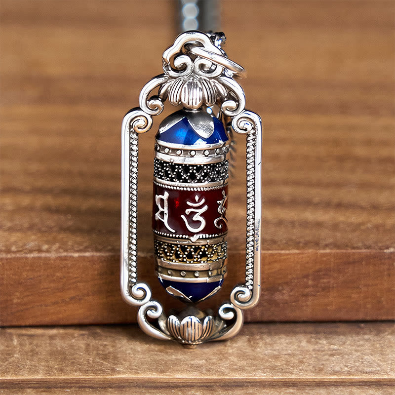 Vintage Om Mani Padme Hum Prayer Wheel Copper Luck Pendant - Image 11