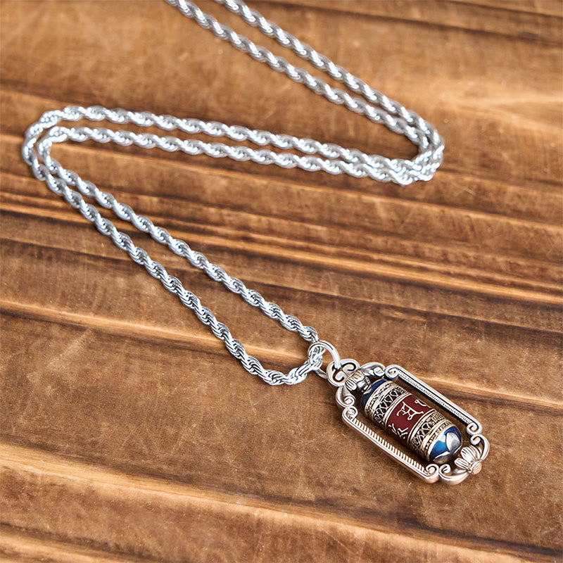 Vintage Om Mani Padme Hum Prayer Wheel Copper Luck Pendant - Image 8