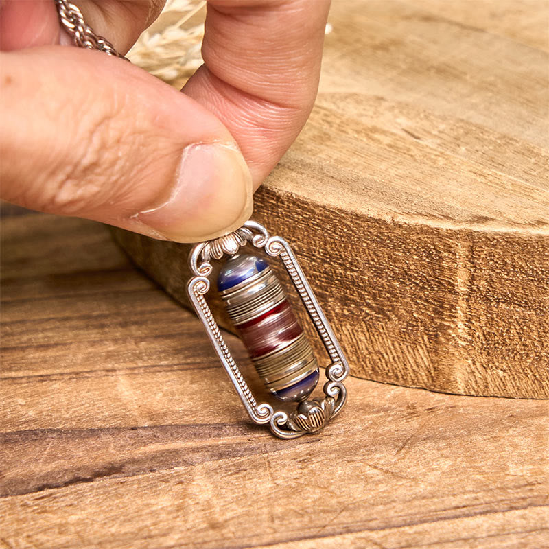Vintage Om Mani Padme Hum Prayer Wheel Copper Luck Pendant - Image 10