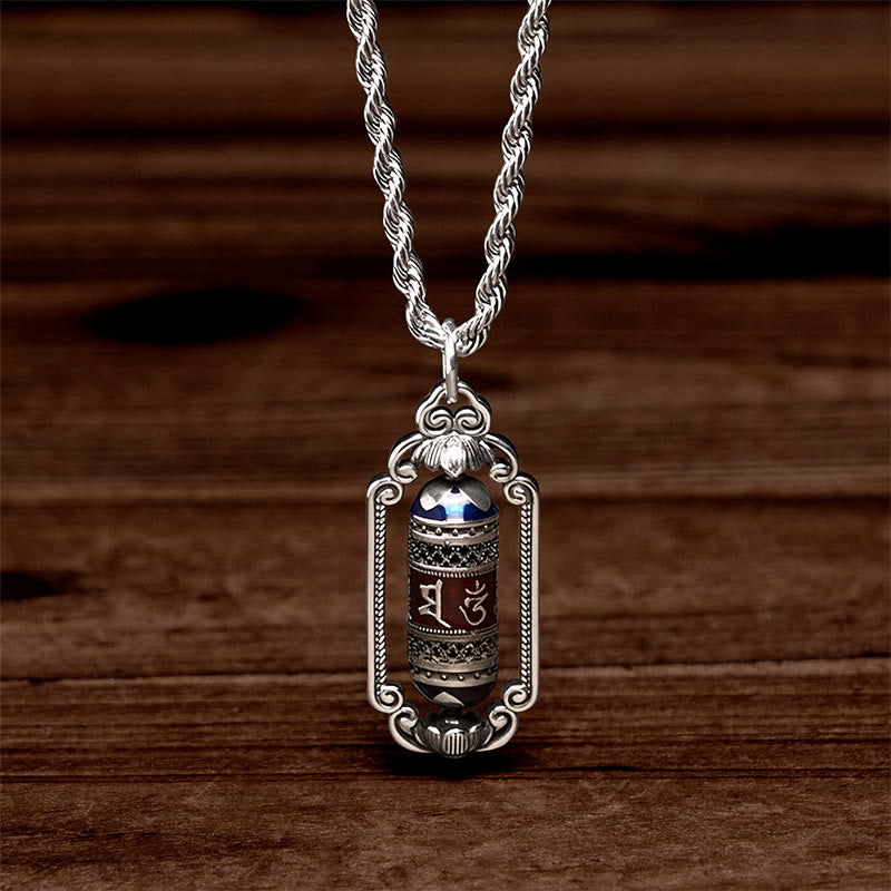 Vintage Om Mani Padme Hum Prayer Wheel Copper Luck Pendant - Image 3