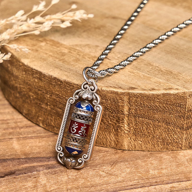 Vintage Om Mani Padme Hum Prayer Wheel Copper Luck Pendant - Image 9