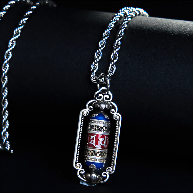 Vintage Om Mani Padme Hum Prayer Wheel Copper Luck Pendant - Image 4