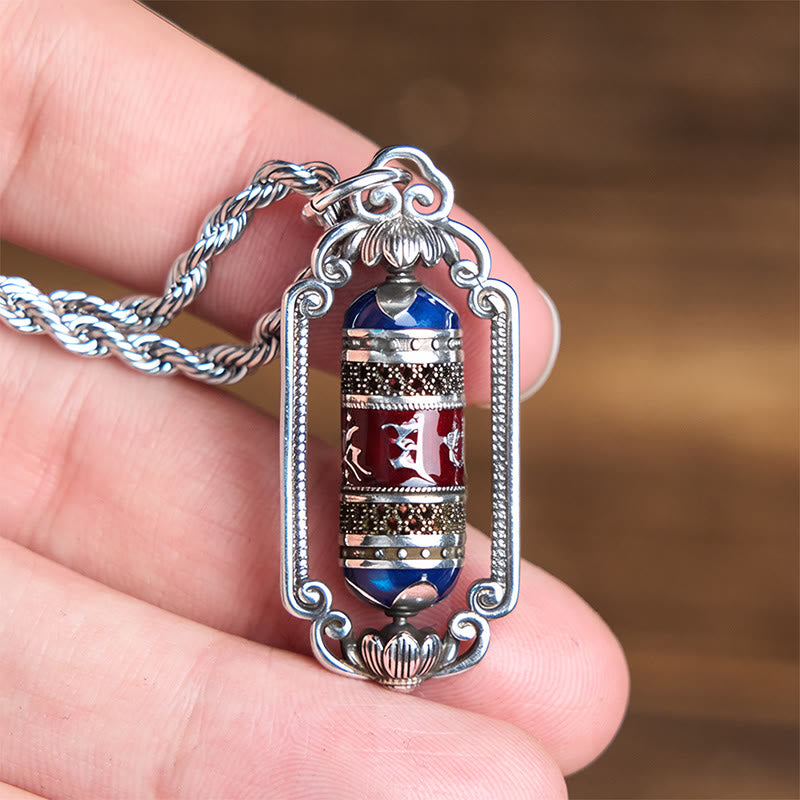 Vintage Om Mani Padme Hum Prayer Wheel Copper Luck Pendant - Image 12